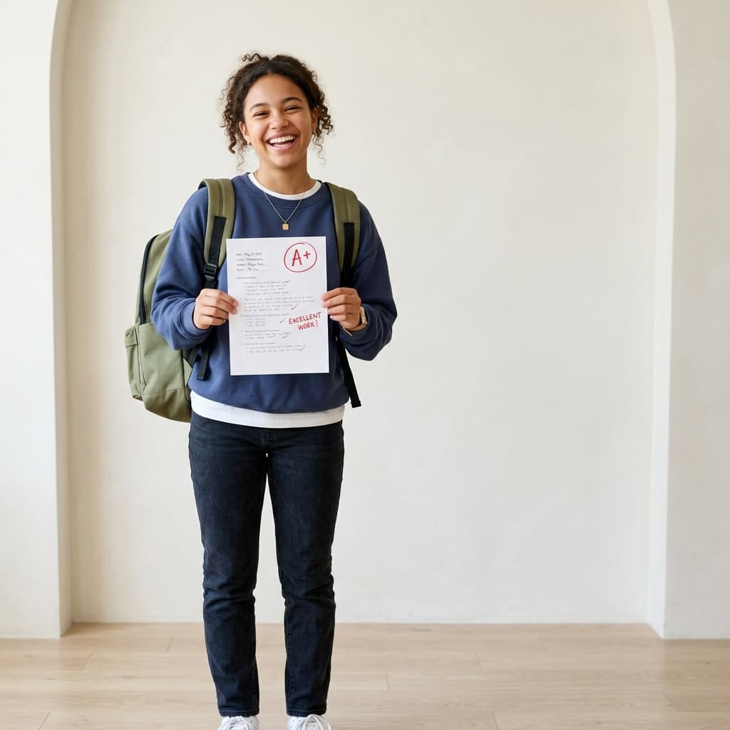 Happy student with A+ grade